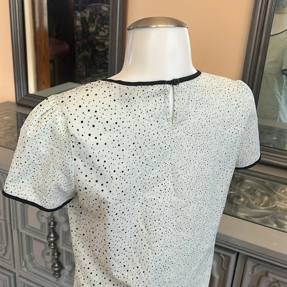 French connection 2 polka dot piping keyhole back mint short sleeve blouse - Picture 5 of 9